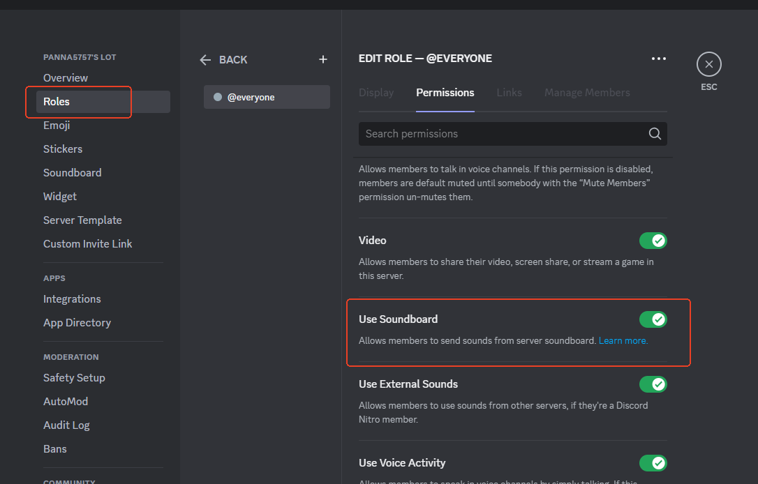 discord roles use soundboard