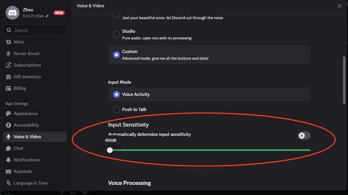 uncheck automatically determine input sensitivity