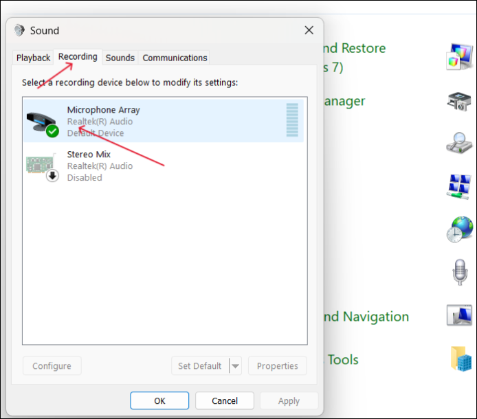 set microphone as default audio input