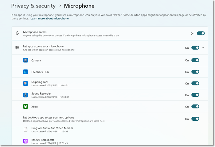 enable microphone permissions