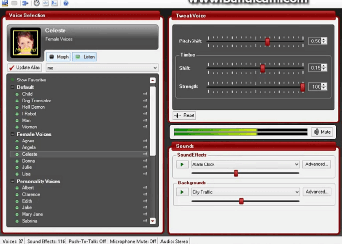 Interface de usuário do MorphVOC Echo