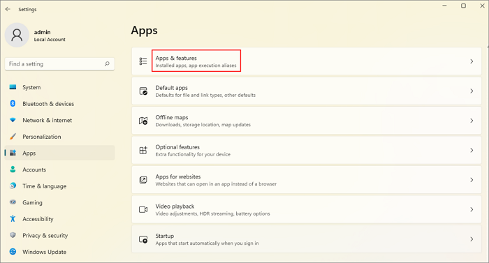 vá para aplicativos e recursos no Windows