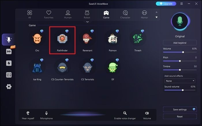 escolha o efeito de voz do pathfinder