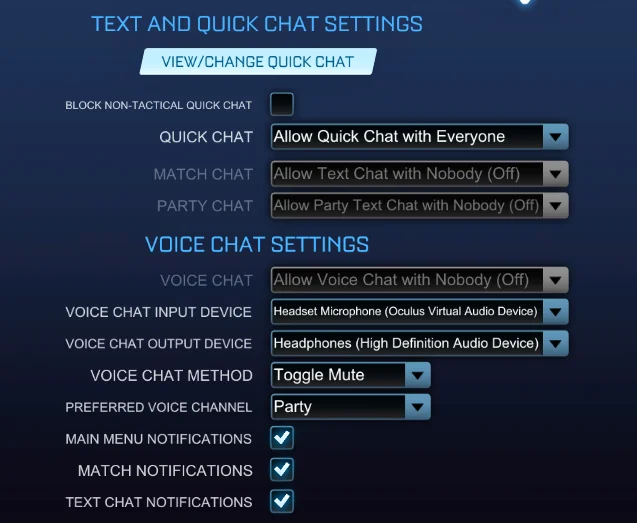 rocket league voice chat settings