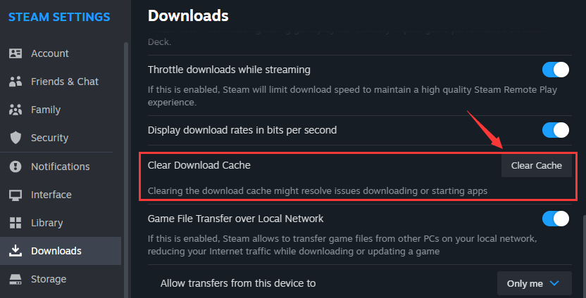 steam settings clear cache