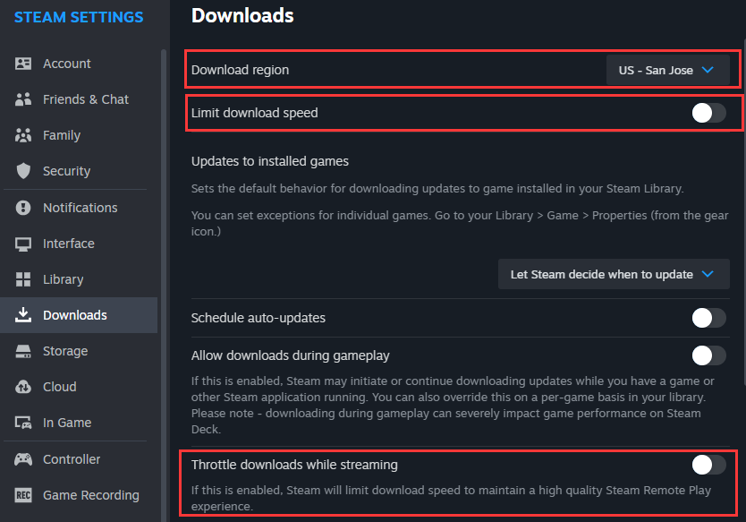 change steam download settings