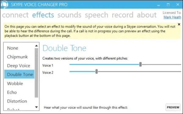 Interfaccia utente di cambio voce Skype