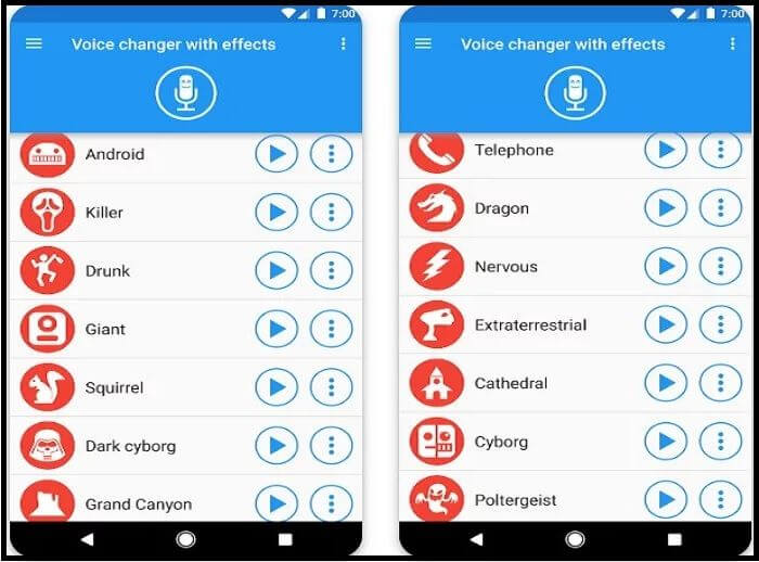 trocador de voz com interface de efeitos
