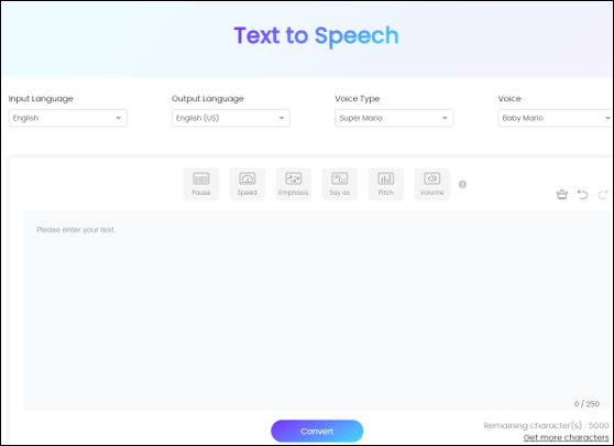 Conversão de texto em fala da TopMediai