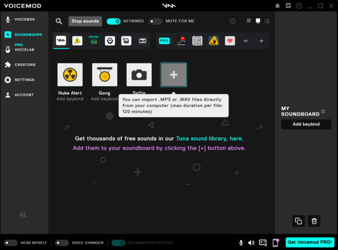 Mesa de som do Voicemod
