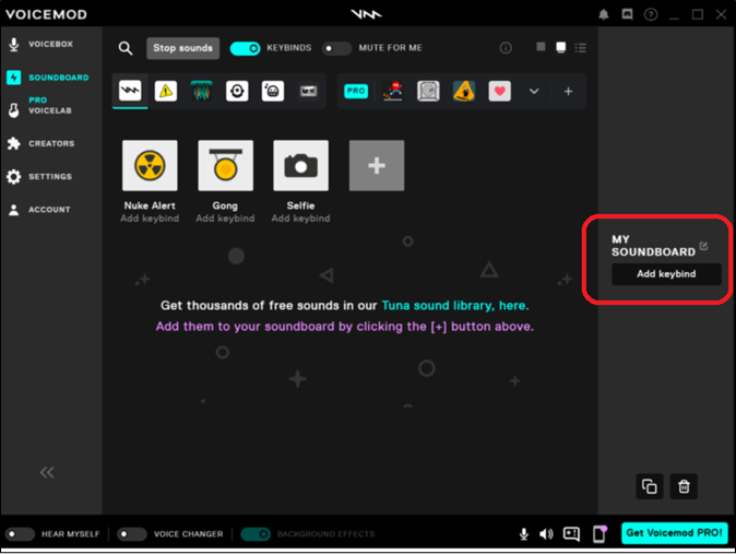 Mesa de som do Voicemod